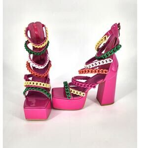 Azalea Wang Pink Corrine Chain Link Platform Sandals Size 7